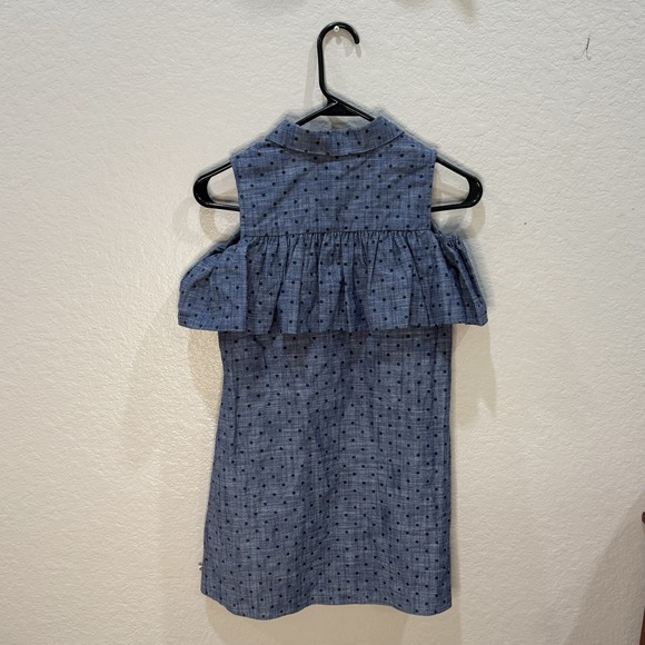 Kate Spade Ruffle Cold Shoulder Chambray Polka Dot Dress Girls Size 10 - Picture 2 of 10